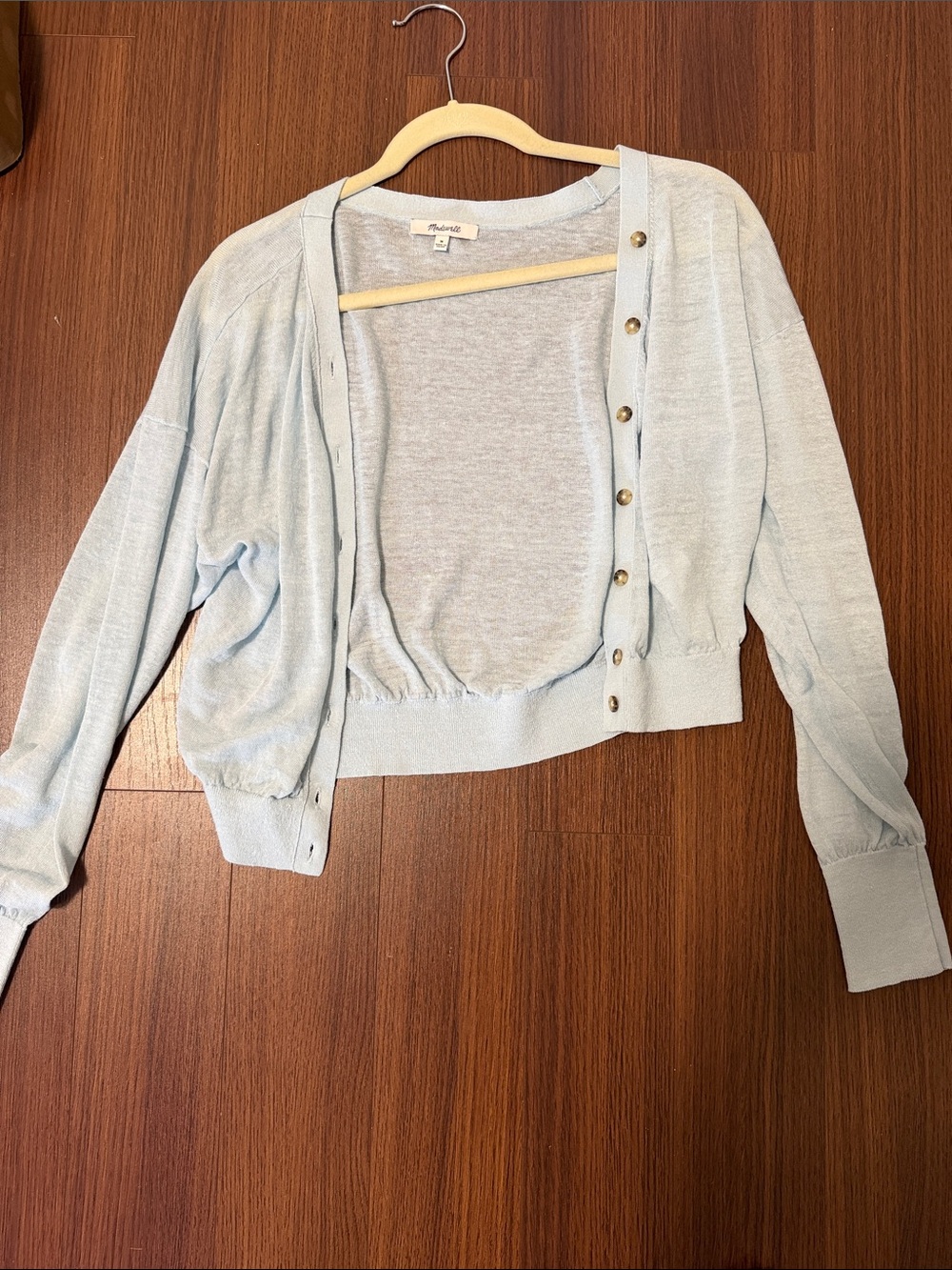 Madewell Pastel Blue Cropped Button-Front Cardigan